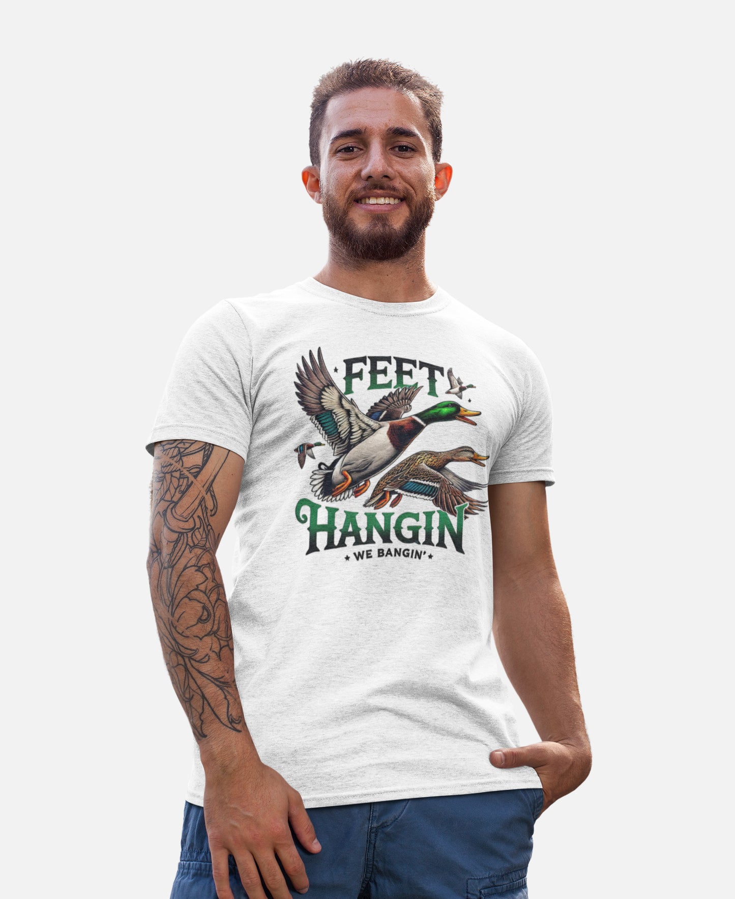 Feet Hangin We Bangin T Shirt - Duck Hunting Tee - White - Up To 4XL