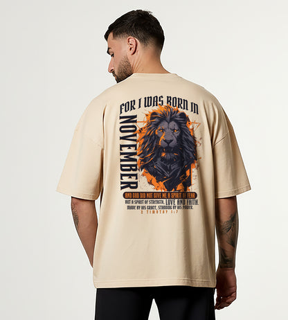 Born in November Oversized Christian Lion Shirt – Faith Strength Love & Power Tee | 2 Timothy 1:7 Bible Verse