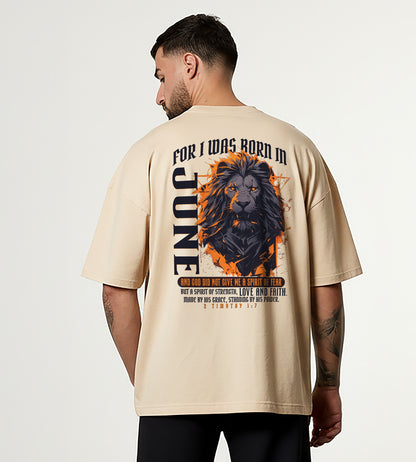 Born in June Oversized Christian Lion Shirt – Faith Strength Love & Power Tee | 2 Timothy 1:7 Bible Verse