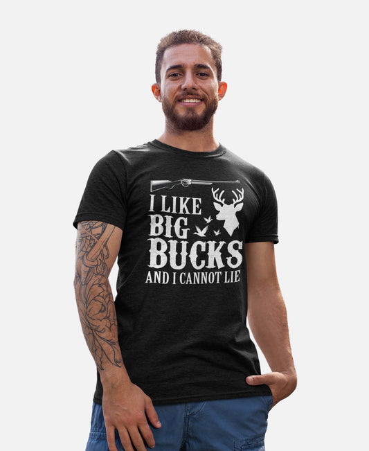 I Like Big Bucks I Cant Lie T Shirt - Hunting Tee For Men - Black - Up To 4XL