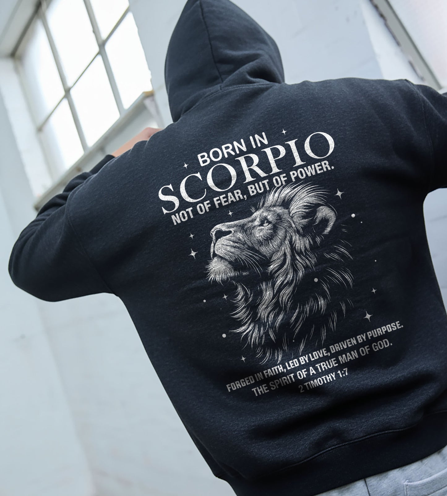Born in Scorpio Shirt or Zip Hoodie – Not of Fear, But of Power | Christian Zodiac Apparel for Men