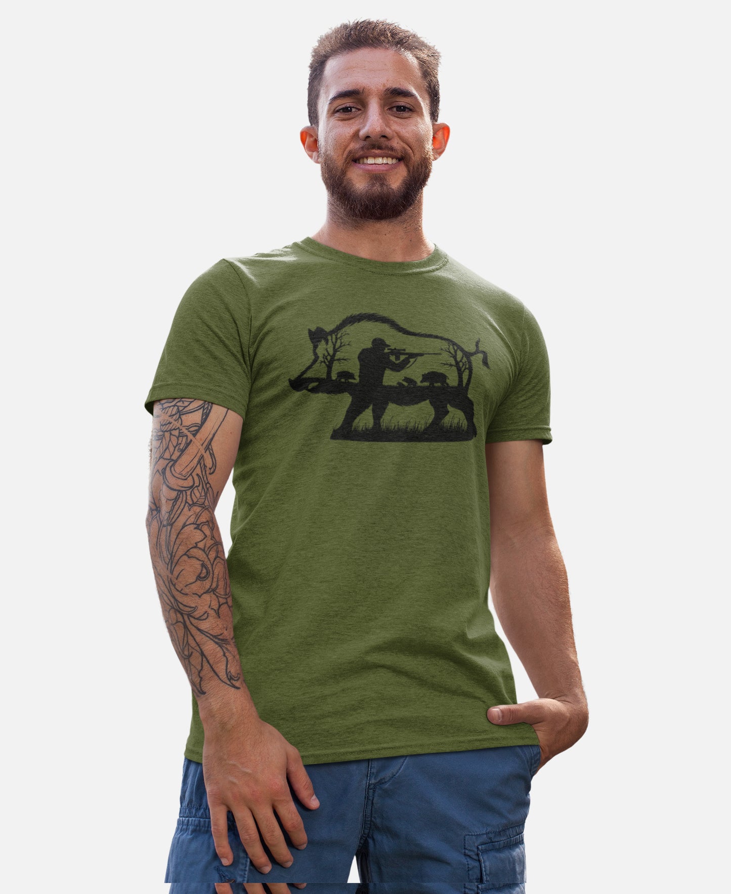 Hog Hunting t-Shirt - Boar Hunting Shirts For Hunter - Moss Green - Up To 4XL