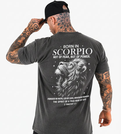 Born in Scorpio Shirt or Zip Hoodie – Not of Fear, But of Power | Christian Zodiac Apparel for Men